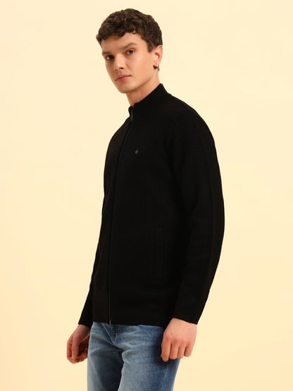 Sweater for Men | Winter Wear Acrylic Fabric Zipper Closure Mock Neck Regular Fit Self Design Pattern