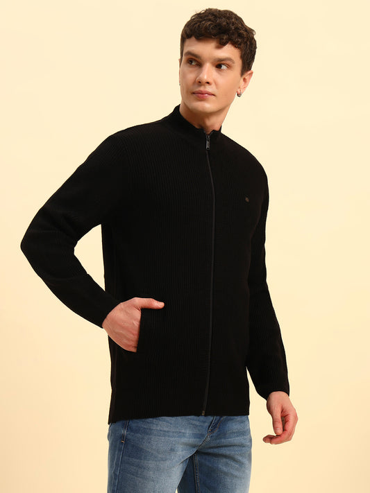 Sweater for Men | Winter Wear Acrylic Fabric Zipper Closure Mock Neck Regular Fit Self Design Pattern