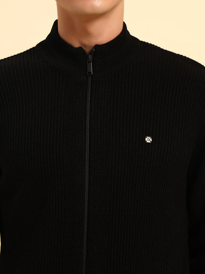 Sweater for Men | Winter Wear Acrylic Fabric Zipper Closure Mock Neck Regular Fit Self Design Pattern