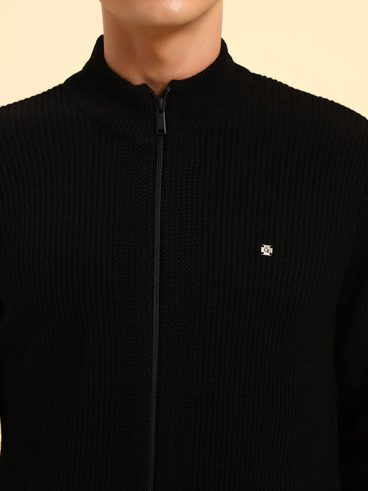Sweater for Men | Winter Wear Acrylic Fabric Zipper Closure Mock Neck Regular Fit Self Design Pattern