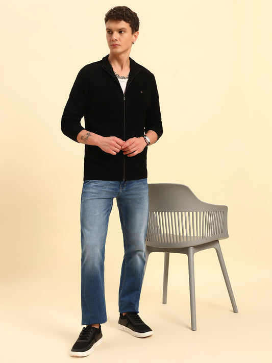Sweater for Men | Winter Wear Acrylic Fabric Zipper Closure Mock Neck Regular Fit Self Design Pattern