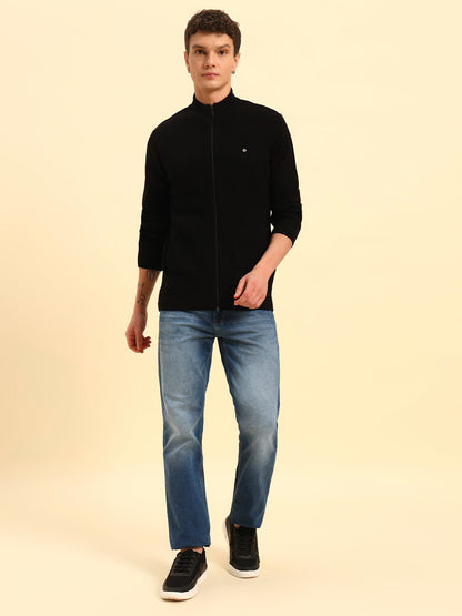 Sweater for Men | Winter Wear Acrylic Fabric Zipper Closure Mock Neck Regular Fit Self Design Pattern