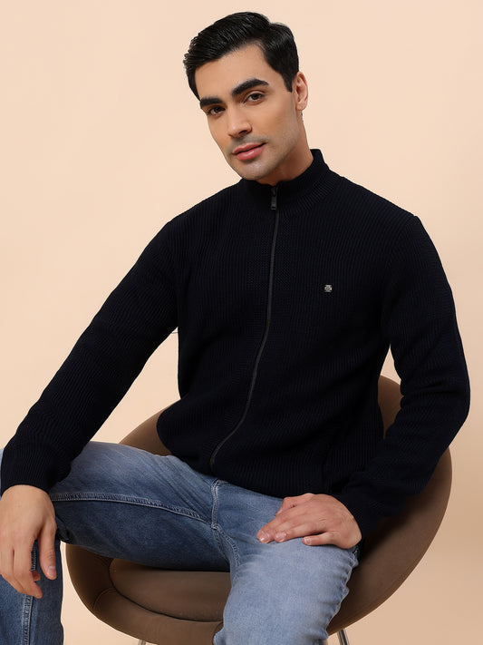 Sweater for Men | Winter Wear Acrylic Fabric Zip Closure Mock Neck Regular Fit Self Design Pattern