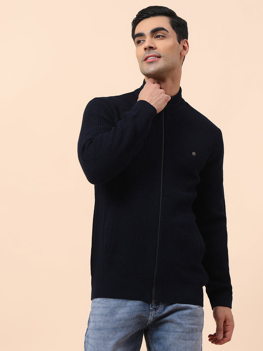 Sweater for Men | Winter Wear Acrylic Fabric Zip Closure Mock Neck Regular Fit Self Design Pattern
