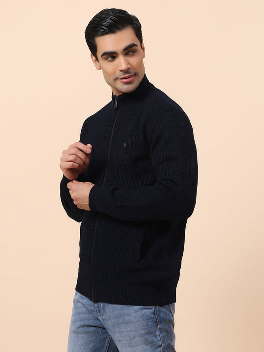 Sweater for Men | Winter Wear Acrylic Fabric Zip Closure Mock Neck Regular Fit Self Design Pattern