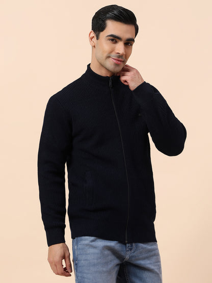 Sweater for Men | Winter Wear Acrylic Fabric Zip Closure Mock Neck Regular Fit Self Design Pattern