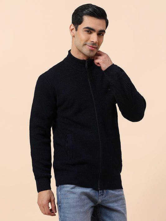 Sweater for Men | Winter Wear Acrylic Fabric Zip Closure Mock Neck Regular Fit Self Design Pattern