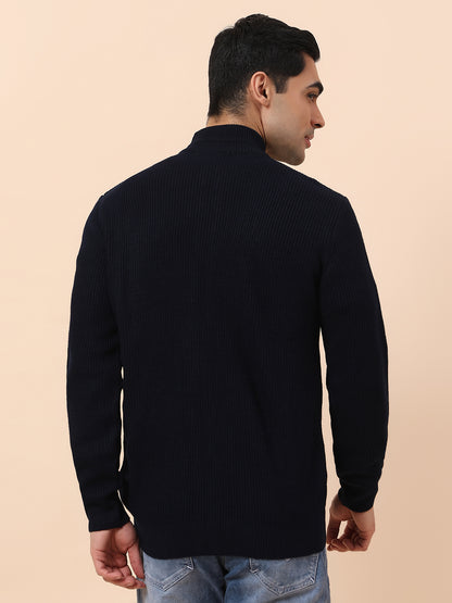 Sweater for Men | Winter Wear Acrylic Fabric Zip Closure Mock Neck Regular Fit Self Design Pattern