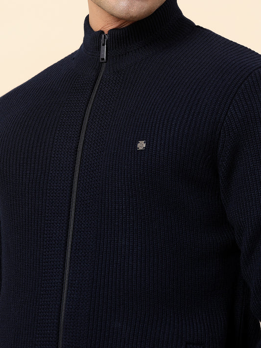 Sweater for Men | Winter Wear Acrylic Fabric Zip Closure Mock Neck Regular Fit Self Design Pattern