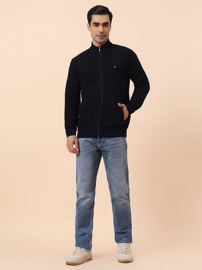 Sweater for Men | Winter Wear Acrylic Fabric Zip Closure Mock Neck Regular Fit Self Design Pattern