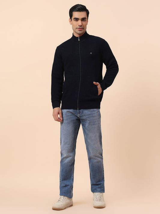 Sweater for Men | Winter Wear Acrylic Fabric Zip Closure Mock Neck Regular Fit Self Design Pattern