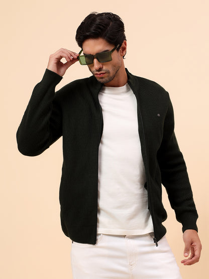 Sweater for Men | Winter Wear Acrylic Fabric Zipper Closure Mock Neck Regular Fit Self Design Pattern
