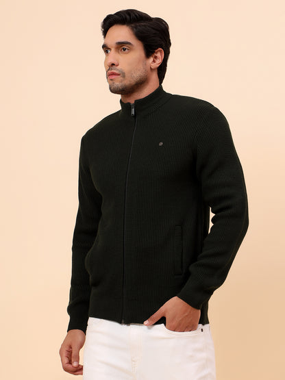 Sweater for Men | Winter Wear Acrylic Fabric Zipper Closure Mock Neck Regular Fit Self Design Pattern