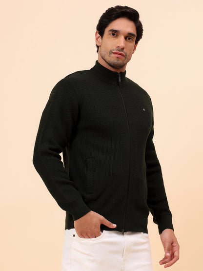 Sweater for Men | Winter Wear Acrylic Fabric Zipper Closure Mock Neck Regular Fit Self Design Pattern