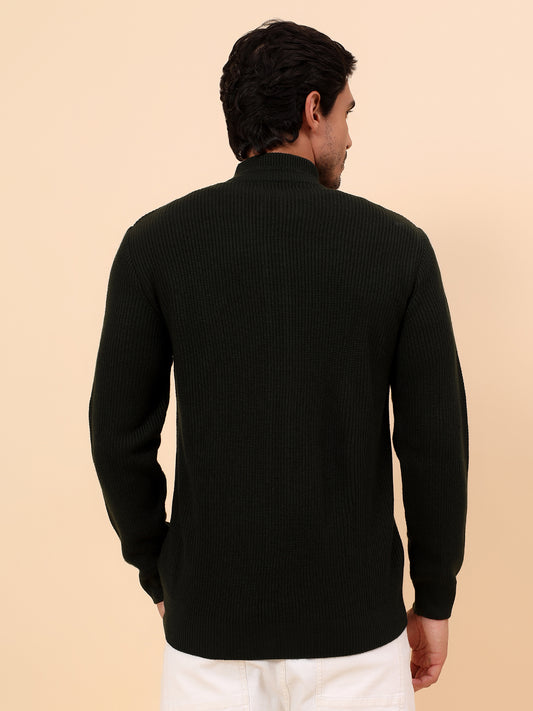 Sweater for Men | Winter Wear Acrylic Fabric Zipper Closure Mock Neck Regular Fit Self Design Pattern
