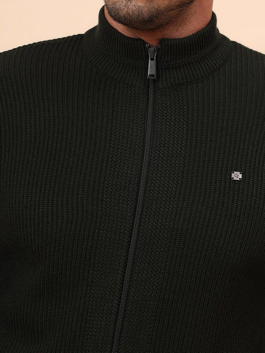 Sweater for Men | Winter Wear Acrylic Fabric Zipper Closure Mock Neck Regular Fit Self Design Pattern