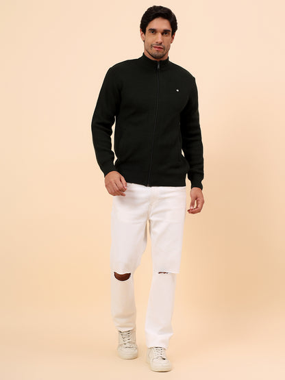 Sweater for Men | Winter Wear Acrylic Fabric Zipper Closure Mock Neck Regular Fit Self Design Pattern