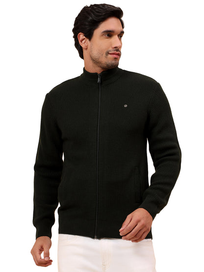 Sweater for Men | Winter Wear Acrylic Fabric Zipper Closure Mock Neck Regular Fit Self Design Pattern