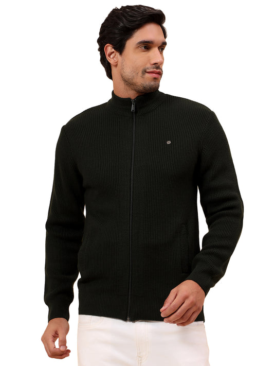 Sweater for Men | Winter Wear Acrylic Fabric Zipper Closure Mock Neck Regular Fit Self Design Pattern