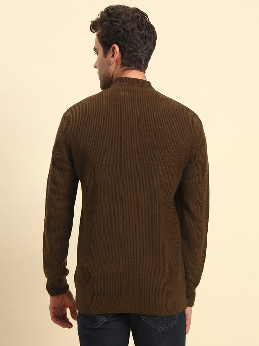 Sweater for Men | Winter Wear Acrylic Fabric Zipper Closure Mock Neck Regular Fit Solid Pattern