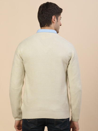 Sweater for Men | Winter Wear Acrylic Fabric Pull-On Closure V-Neck Regular Fit Self Design Pattern