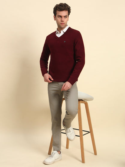 Sweater for Men | Winter Wear Acrylic Fabric Pull-On Closure V-Neck Regular Fit Solid Pattern