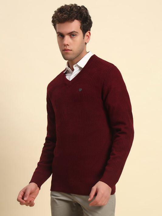 Sweater for Men | Winter Wear Acrylic Fabric Pull-On Closure V-Neck Regular Fit Solid Pattern