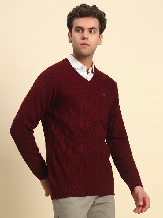 Sweater for Men | Winter Wear Acrylic Fabric Pull-On Closure V-Neck Regular Fit Solid Pattern