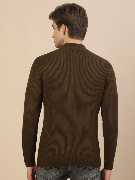 Sweater for Men | Winter Wear Acrylic Fabric Zipper Closure Mock Neck Regular Fit Self Design Pattern