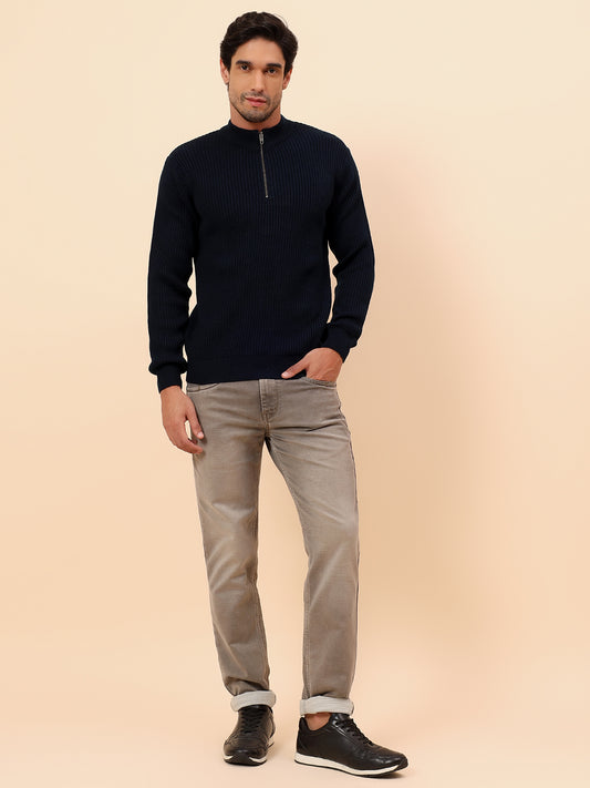 Sweater for Men | Winter Wear Acrylic Fabric Zipper Closure Mock Neck Regular Fit Self Design Pattern