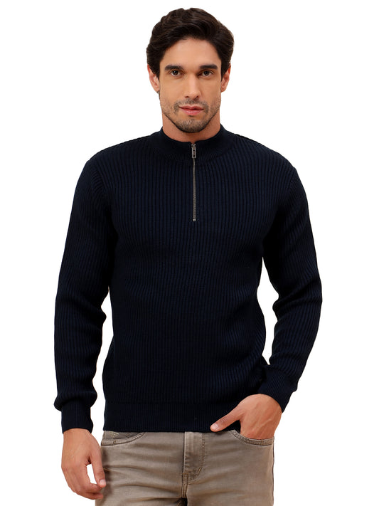 Sweater for Men | Winter Wear Acrylic Fabric Zipper Closure Mock Neck Regular Fit Self Design Pattern