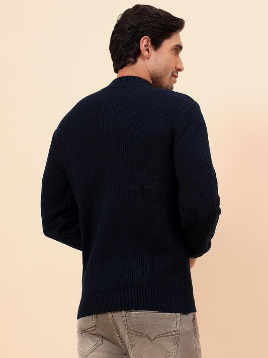Sweater for Men | Winter Wear Acrylic Fabric Zipper Closure Mock Neck Regular Fit Self Design Pattern
