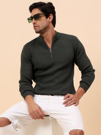 Sweater for Men | Winter Wear Acrylic Fabric Zipper Closure Mock Neck Regular Fit Self Design Pattern