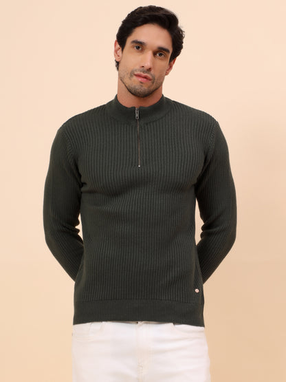 Sweater for Men | Winter Wear Acrylic Fabric Zipper Closure Mock Neck Regular Fit Self Design Pattern