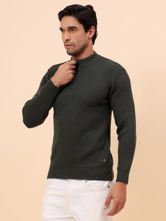 Sweater for Men | Winter Wear Acrylic Fabric Zipper Closure Mock Neck Regular Fit Self Design Pattern