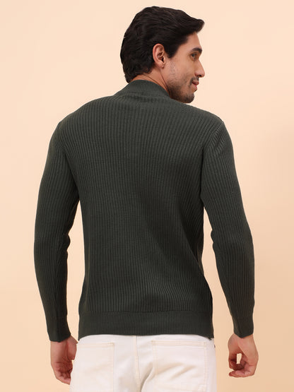 Sweater for Men | Winter Wear Acrylic Fabric Zipper Closure Mock Neck Regular Fit Self Design Pattern