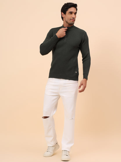 Sweater for Men | Winter Wear Acrylic Fabric Zipper Closure Mock Neck Regular Fit Self Design Pattern