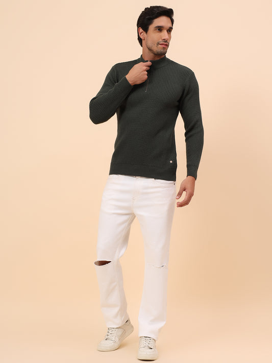 Sweater for Men | Winter Wear Acrylic Fabric Zipper Closure Mock Neck Regular Fit Self Design Pattern