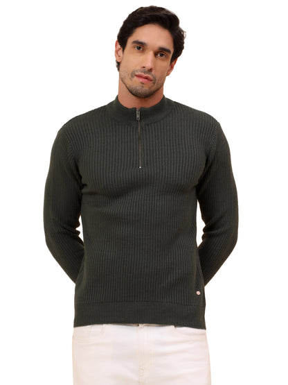 Sweater for Men | Winter Wear Acrylic Fabric Zipper Closure Mock Neck Regular Fit Self Design Pattern