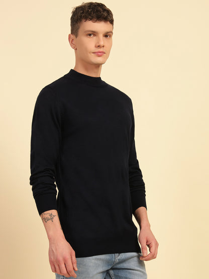 Sweater for Men | Winter Wear Acrylic Fabric Pull-On Closure Mock Neck Regular Fit Striped Pattern