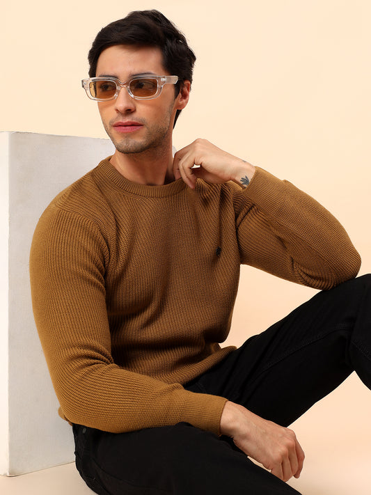 Sweater for Men | Winter Wear Acrylic Fabric Pull-On Closure Round Neck Regular Fit Self Design Pattern