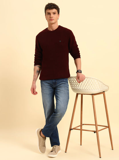 Sweater for Men | Winter Wear Acrylic Fabric Pull-On Closure Round Neck Regular Fit Self Design Pattern