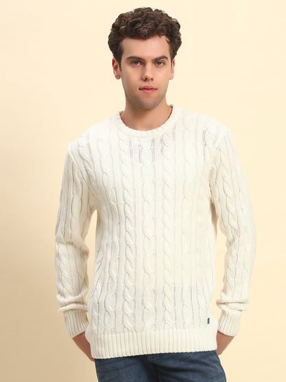 Sweater for Men | Winter Wear Acrylic Fabric Pull-On Closure Round Neck Regular Fit Self Design Pattern