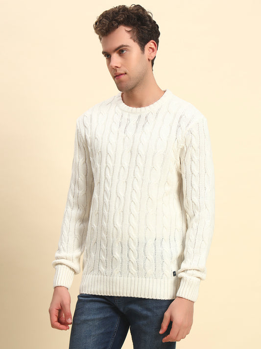 Sweater for Men | Winter Wear Acrylic Fabric Pull-On Closure Round Neck Regular Fit Self Design Pattern