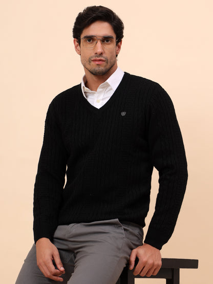 Sweater for Men | Winter Wear Acrylic Fabric Pull-On Closure V-Neck Regular Fit Self Design Pattern