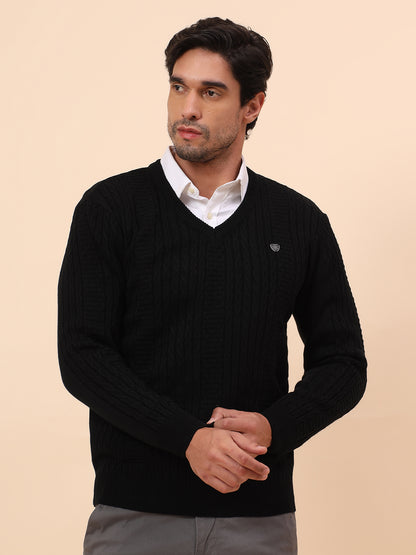 Sweater for Men | Winter Wear Acrylic Fabric Pull-On Closure V-Neck Regular Fit Self Design Pattern