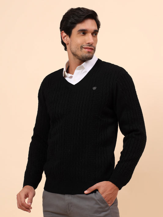 Sweater for Men | Winter Wear Acrylic Fabric Pull-On Closure V-Neck Regular Fit Self Design Pattern