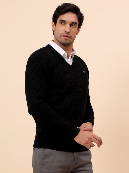 Sweater for Men | Winter Wear Acrylic Fabric Pull-On Closure V-Neck Regular Fit Self Design Pattern