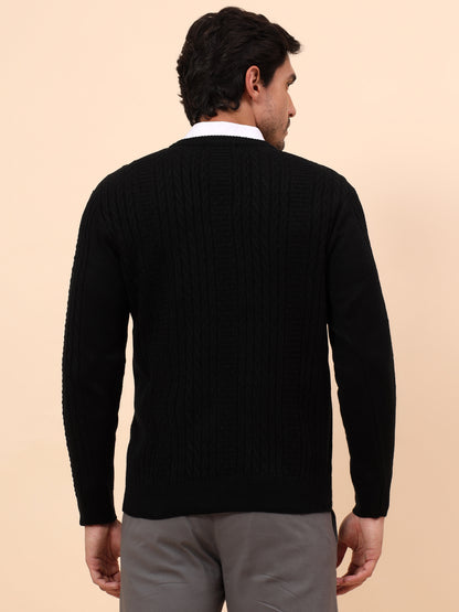 Sweater for Men | Winter Wear Acrylic Fabric Pull-On Closure V-Neck Regular Fit Self Design Pattern
