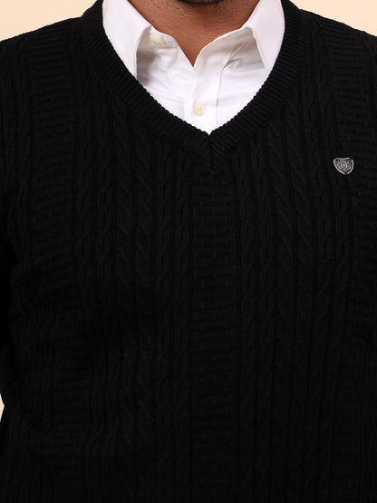 Sweater for Men | Winter Wear Acrylic Fabric Pull-On Closure V-Neck Regular Fit Self Design Pattern
